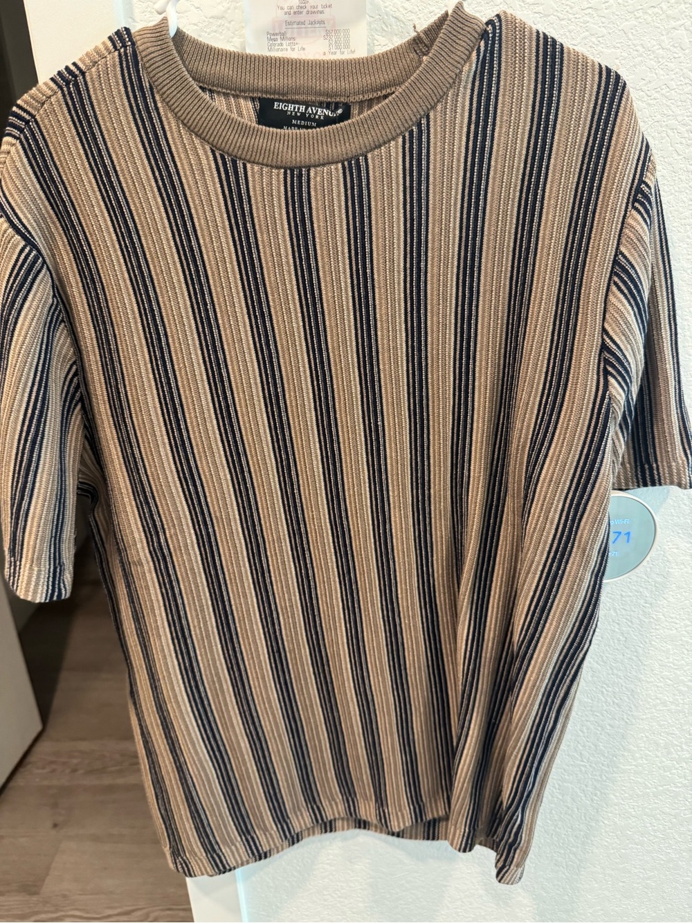 Eighth Avenue Men’s Short Sleeve Ribbed Stripe Tee - Tan & Navy